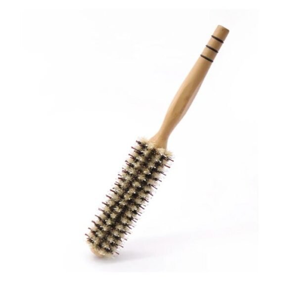 Bristle Round Styling Hair Brush – Professional Wooden Handle Curling & Massage Comb for Salon or Home Use – Scalp Care & Volume Styling Tool
