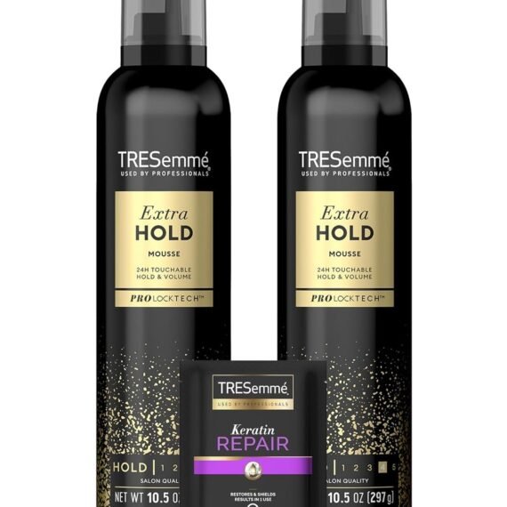 TRESemmé Hair Mousse 2-Pack + Keratin Repair Hair Mask – Extra Hold Alcohol-Free, Anti-Humidity, Anti-Frizz Hair Products (3 Piece Set)