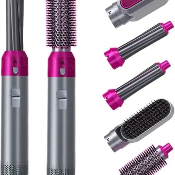 Styler 5 in 1 Hair Dryer Hot Air Brush Styler Negative Ion Hair Straightener Volumizer Hair Curler Hot Air Wrap Comb Brush(UK)
