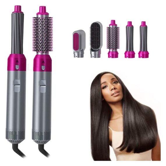 5 In 1 Hair Curler Rotating Hair Dryer Hair Straightener Comb Curling Brush 5 interchangeable barrels 3 adjustable modes 30S heating smoothing iron styling tools