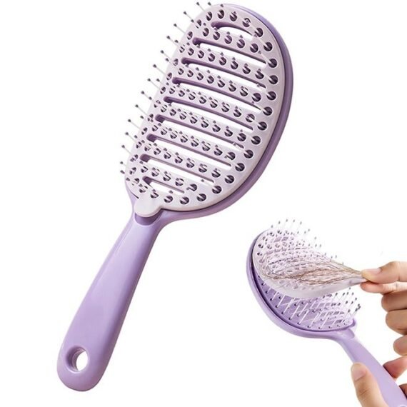 Detangle Hair Brush for Styling Women's Hair - Detangler Hair Brush for Dry Wet Hair - Curved Vented Hairbrush for Faster Drying - Removable Detangling Brush for Thick Curly Straight Hair (Purple)