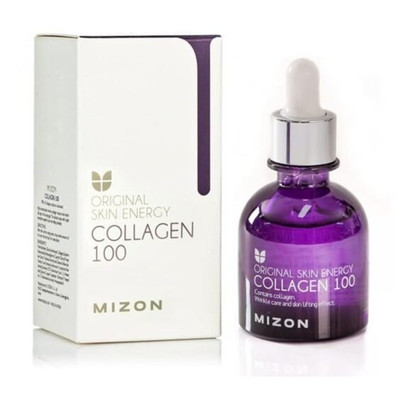 MIZON Collagen 100 Korean Ampoule with Concentrated Marine Collagen Elasticity Booster Serum Peptides Deep Hydration (1.01 fl. oz)
