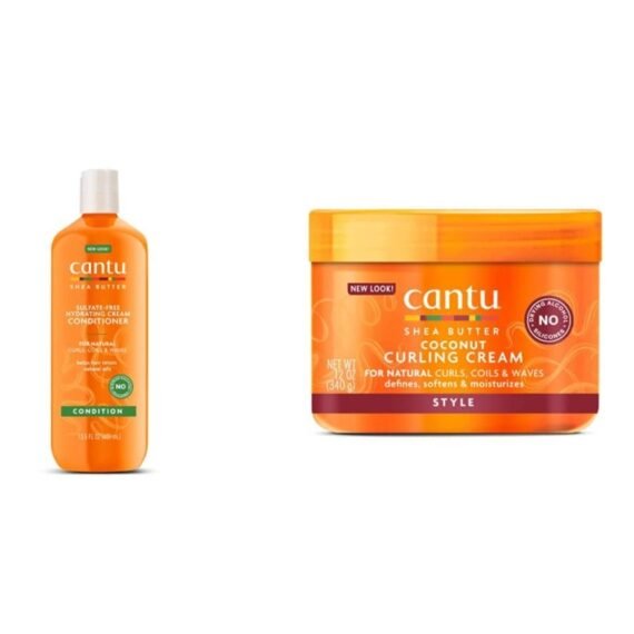 Cantu Coconut Curling Cream 12 oz & Hydrating Conditioner 13.5 fl oz Bundle for Natural Curls & Coils 13.5 Fluid Ounces, 12 Fluid Ounces