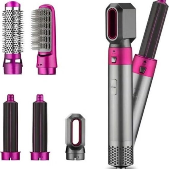 5-in-1 Rotating Hair Dryer and Volumizing Styling Tool Set – Multi-Functional Hot Air Brush for Drying, Curling, Straightening, and Smoothing – Lightweight, Easy-to-Use Design for All Hair Types (28 x 22 x 5 cm) – Grey