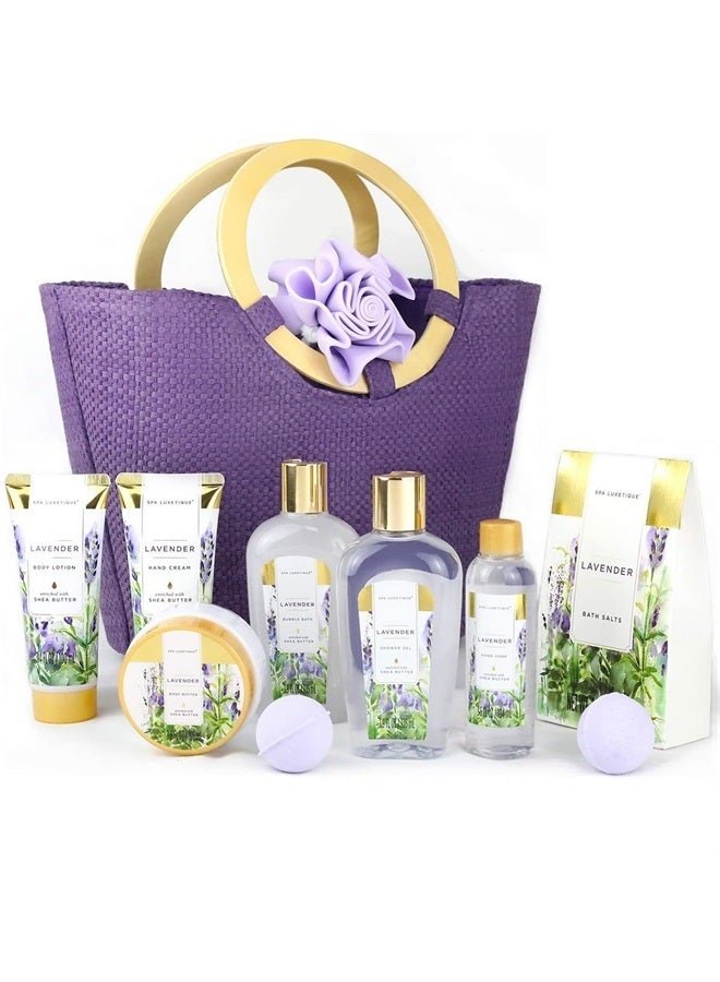 Spa Luxetique Gift Baskets for Women, Spa Gifts for Women - 10pcs Lavender Bath Gifts with Bath Bomb, Body Lotion, Bubble Bath, Relaxing Spa Baskets for Women Gift, Birthday Gifts for Women Mom