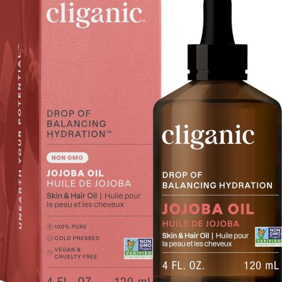 Cliganic Non-GMO Jojoba Oil for Skin, Hair & Face (4oz) | 100% Pure, Natural Cold Pressed Unrefined Hexane Free
