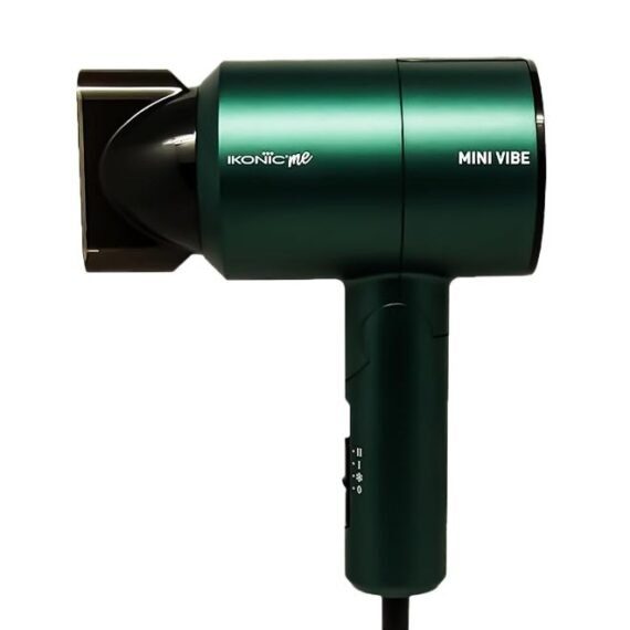 Ikonic Mini Vibe Hair Dryer, Emerald , 1200W with 2 Speed Settings, Cool Shot, Foldable Handle, Overheat Protection, Compact Travel-Friendly , All Hair Type