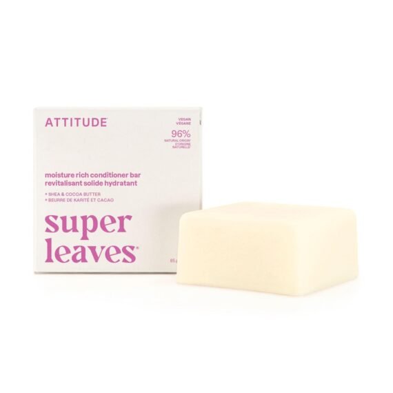 ATTITUDE Moisture Rich Conditioner Bar, Natural Origin, for Ultra Dry and Damaged Hair, Shea & Cocoa Butter, Clean ingredients, Vegan, Coconut & Wild Berries, 3 Oz
