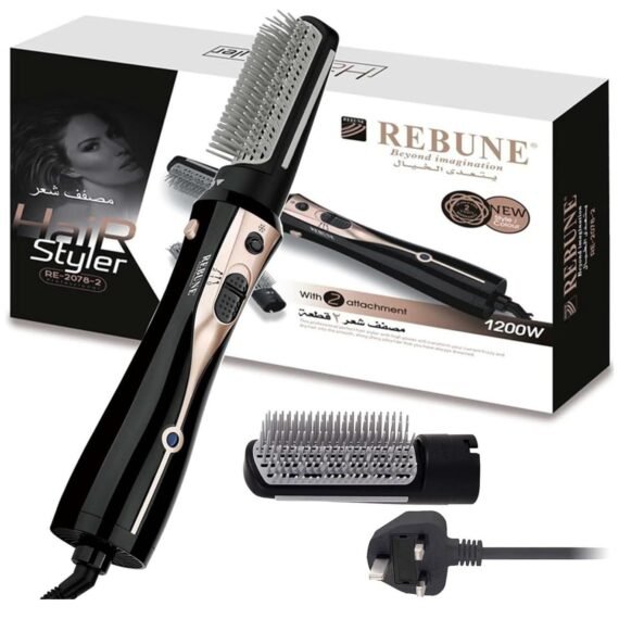 Original 1200W Electric Hair Dryer Brush 3 In 1 Hot Air Styler With 2 Attachment RE-2078-2 UAE Plug Black/Gold