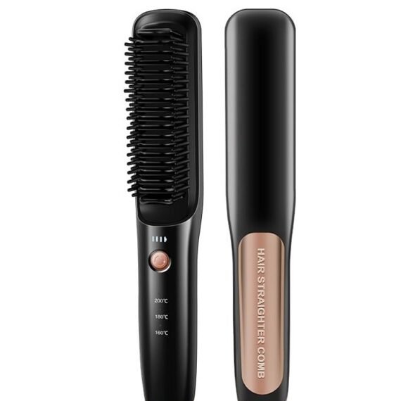 Porta Cordless Hair Straightener Brush,2-in-1 Hair Straightener and Curler with 3 Temperature Settings - Portable and Lightweight Design for Travel (Black)