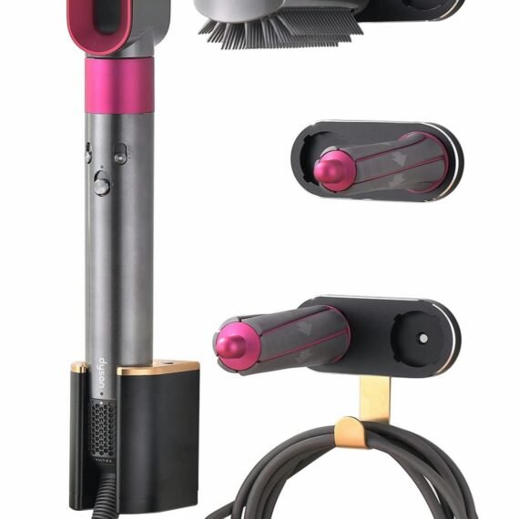 Wall Mount Hair Curler Holder for Dyson Airwrap Hair Curler, No Punch Organizer Storage Rack for Dyson Airwrap Styler Accessories Curling Barrel and Brush for Bedroom Bathroom (Black)