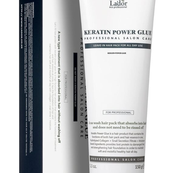 LADOR Keratin Power Glue Leave-In Conditioner Protein Hair Treatment Mask Heat Protectant Gloss Shine Snail Mucin Detangler Serum for Dry Damaged Curly Color Treated Bleached Hair 5.3 Oz Korean