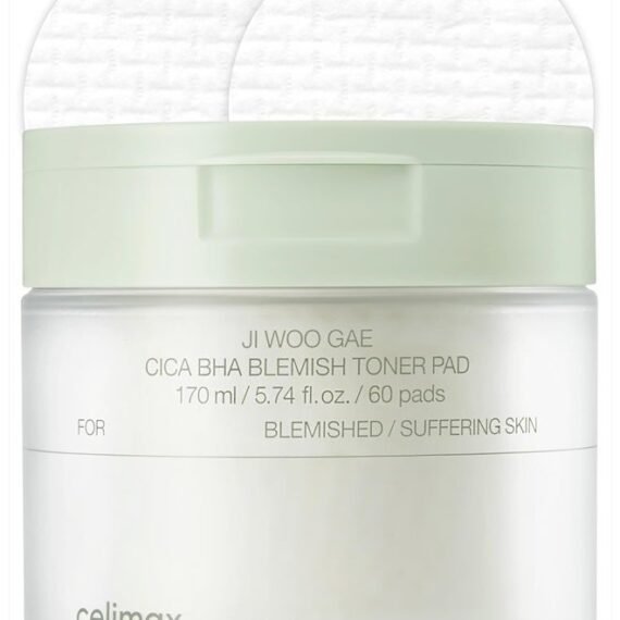 Ji.Woo.Gae Cica BHA Blemish Toner Pad | Hydrating & Moisturizing Exfoliating Pads for Oily Combination Skin, for Soothing, Depuffing, Repairing, Astringent Pads (60 Pads)