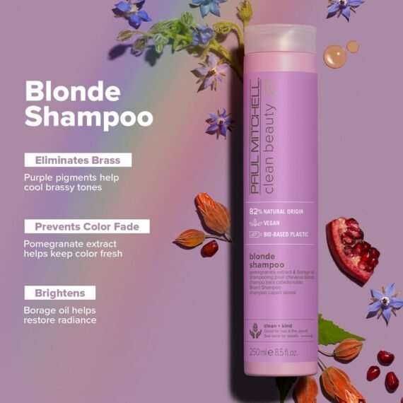 Paul Mitchell Clean Beauty Blonde Purple Shampoo, Gently Cleanses, Eliminates Brassy Tones, For Color-Treated Hair + Naturally Light Hair Colors, 1.7 fl oz