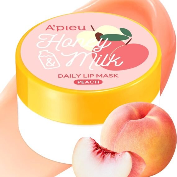 A'PIEU Honey & Milk Daily Lip Mask (Peach) - Nourishing Overnight Korean Lip Mask | Hydrating Lip Moisturizer with Honey, Propolis & Royal Jelly for Soft, Plush Lips