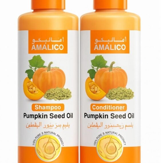Amalico Pumpkin Seed Oil Shampoo & Conditioner Set – Natural Nourishing Formula for Stronger, Healthier Hair, Repairs Split Ends, Enhances Shine & Promotes Growth – 100% Natural & Free of Harsh Chemicals 500ml + 500ml