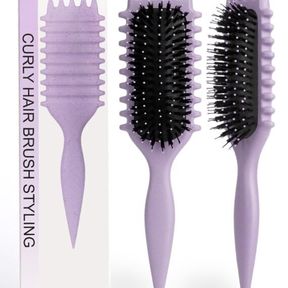 Bounce Curl Defining Hair Brush for Curly Hair - Styling & Detangler Brush with Comb, Air-Filled Cushion, Vegan Fiber, Nylon Faux Boar Bristles for Smoothing, Detangling, Scalp Massage & Relaxation - Unisex Hair Styling Tool (Lavender)