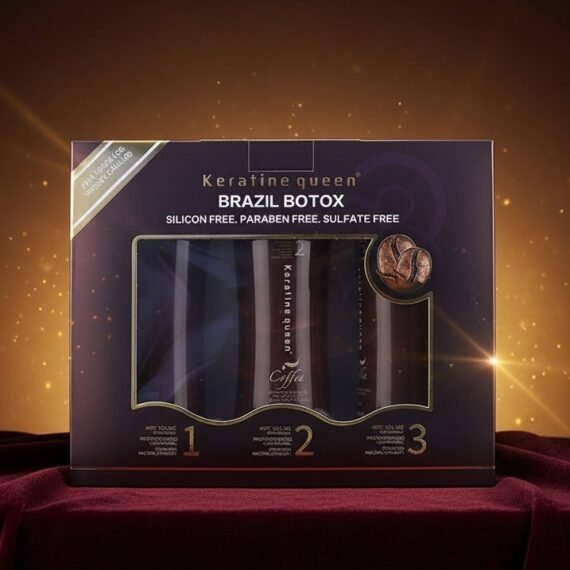 Keratine Queen Brazil Botox Hair Treatment Set, Coffee, Silicon Free, Paraben Free, Sulfate Free, Anti-Volume, 3-Step System for All Hair Types