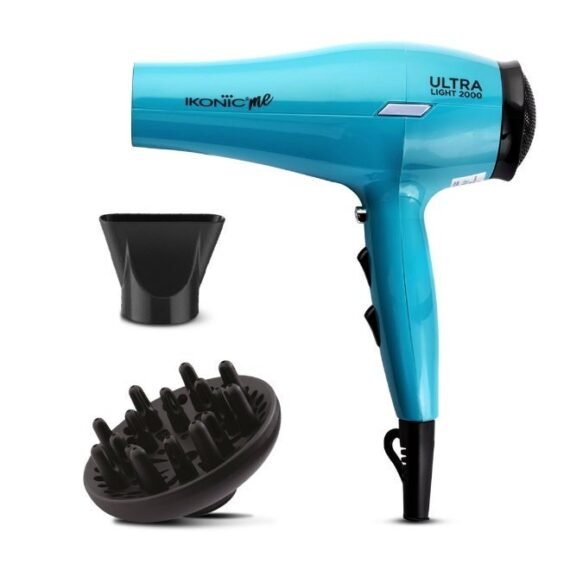 Ikonic ME Ultralight 2000 Hair Ikonic Ultralight Professional Hair Dryer, Teal , 2000W with Diffuser & Nozzle – 3 Heat & 2 Speed Settings, Cool Shot, Lightweight Design, All Hair TypeTeal