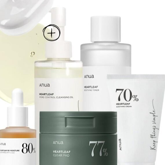 Heartleaf Skincare Essentials Set - Pore Control Cleansing Oil - 77 Soothing Toner - Toner Pads - 80% Moisture Soothing Ampoule - and 70% Soothing Cream for Hydrated - Clear - and Calm Skin - Face Scrubber - 740ml