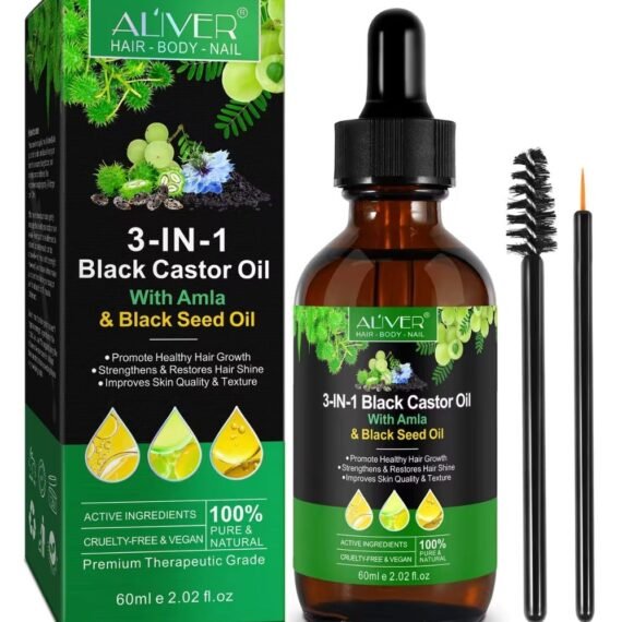60ml 3 In 1 Black Castor Oil with Amla & Black Seed Oil for Hair Care Hair Conditioner Oil for Thin Hair Repair Damaged Hair Nourishes Thin Hair Scalp Skin and Loss Hair Growth Fit for All Hair Types Hair Oil