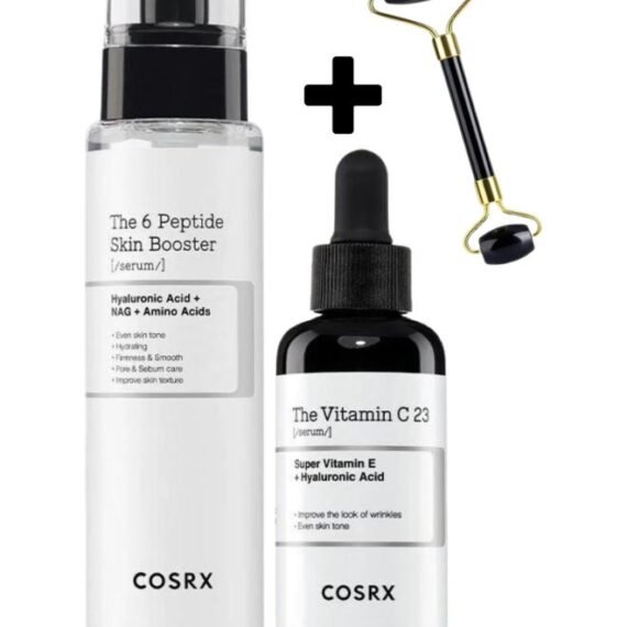 Synergy Duo Blemish & Brightening Booster & Face Massager - The 6 Peptide Skin Booster Serum - Vitamin C 23 Serum - Certified Original Anti-Aging Solutions for Skin Rejuvenation 170ml