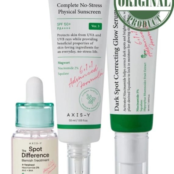 Dark Spots, Post-Acne Marks & Uneven Tone Solution – AXIS-Y Glow Renewal Trio with Face Scrubber (Spot Treatment, Dark Spot Glow Serum & Protective Sunscreen)