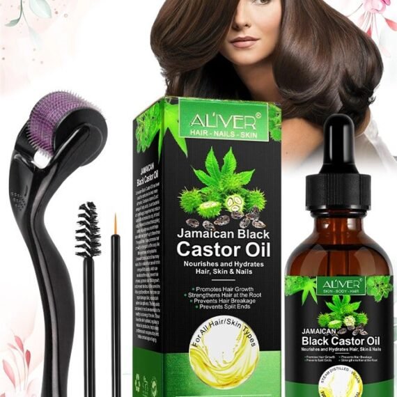 60ml Black Castor Oil with Roller for Hair Growth 100% Pure Cold Pressed Stimulate Growth for Hair Eyelashes Eyebrows Nails Skin Moisturizer Hair Oil and Body Oil Moisturizing Massage Oil