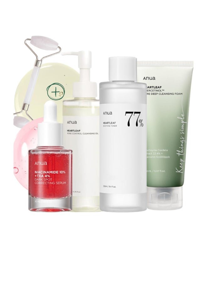Complete Pack Pore Control Cleansing Oil - Niacinamide Serum 10% - 77% Soothing Toner PH 5.5 - Pore Deep Cleansing Foam - & Massage Roller Korean Beauty Facial Care 630ml
