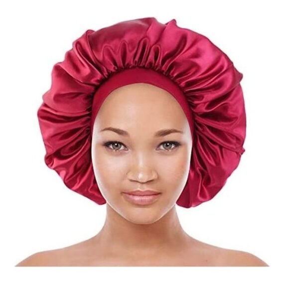 Satin Bonnet Silk Curly Natural Long Hair Sleep Cap Red 38inch