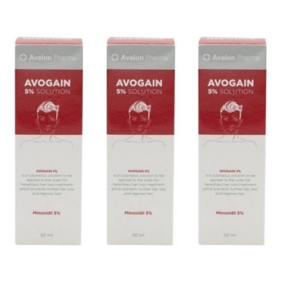 Pack Of 3 Avogain 5% Minoxidil Solution Clear 50ml