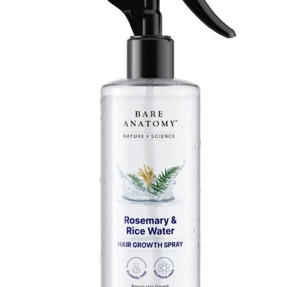 Bare Anatomy Nature x Science Rosemary Water Spray for Hair Growth & Hair Thickness with Rice Water |100% Natural Extract | Soft & Smooth Hair| Controls Hairfall| Non-Greasy & Fast Absorbing | 200 ml