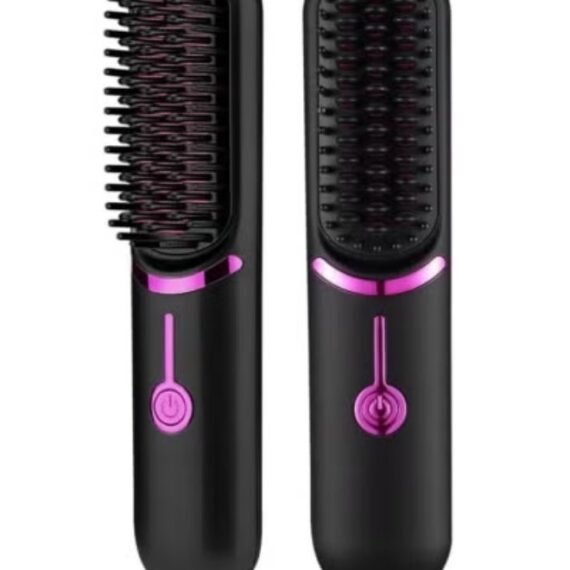 Cordless Hair Straightener Brush with Type-C Rechargeable Battery, Portable Negative Ion Hair Straightening Comb with 3 Adjustable Heat Settings, Fast Heating Anti-Scald Design, Lightweight Wireless Styling Tool for Smooth, Shiny & Frizz-Free Hair, Perfect for Travel, Office, Gym, Car & Daily Home Use – Compact Black Hot Brush for All Hair Types