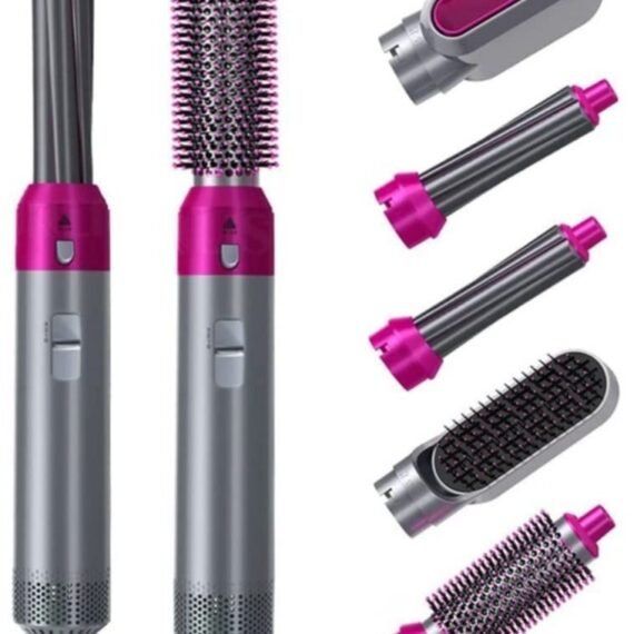 5 in 1 Hot Air Brush | Hair Dryer, Hair Styler, and Styler All-in-One with Interchangeable Attachments | for All Hair Types | Negative Ion Technology | Perfect for Travel