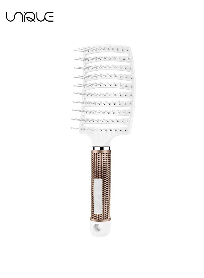 Hair Brush Comb, Curved and Vented Detangling Hair Brush for Long Thick Thin Curly Tangled, Professional Comb Hairdressing Styling Tools for Barber Women Men - White