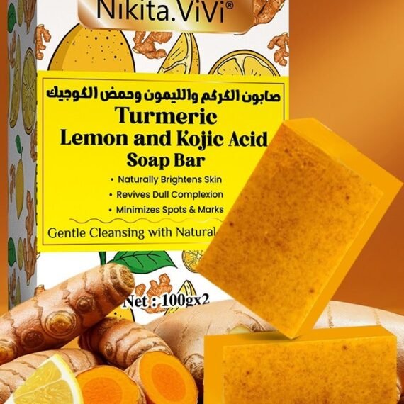 2Pcs Turmeric Soap Bar Set 100gx2 for Face & Body Lemon Turmeric Kojic Acid Facial Scrub Soap Kojic Acid Handmade Facial Soaps with Retinol Collagen for Dark Spot Remover Deep Cleansing Pore Exfoliating Soaps