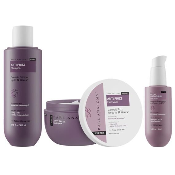 Anti Frizz Shampoo Hair Mask and Ultra Smoothing Hair Serum Kit Frizz Control Up to 24 Hours with Hyaluronic Acid and Fatty Acids Paraben and Sulphate Free for Women and Men 250ml 250g 50ml