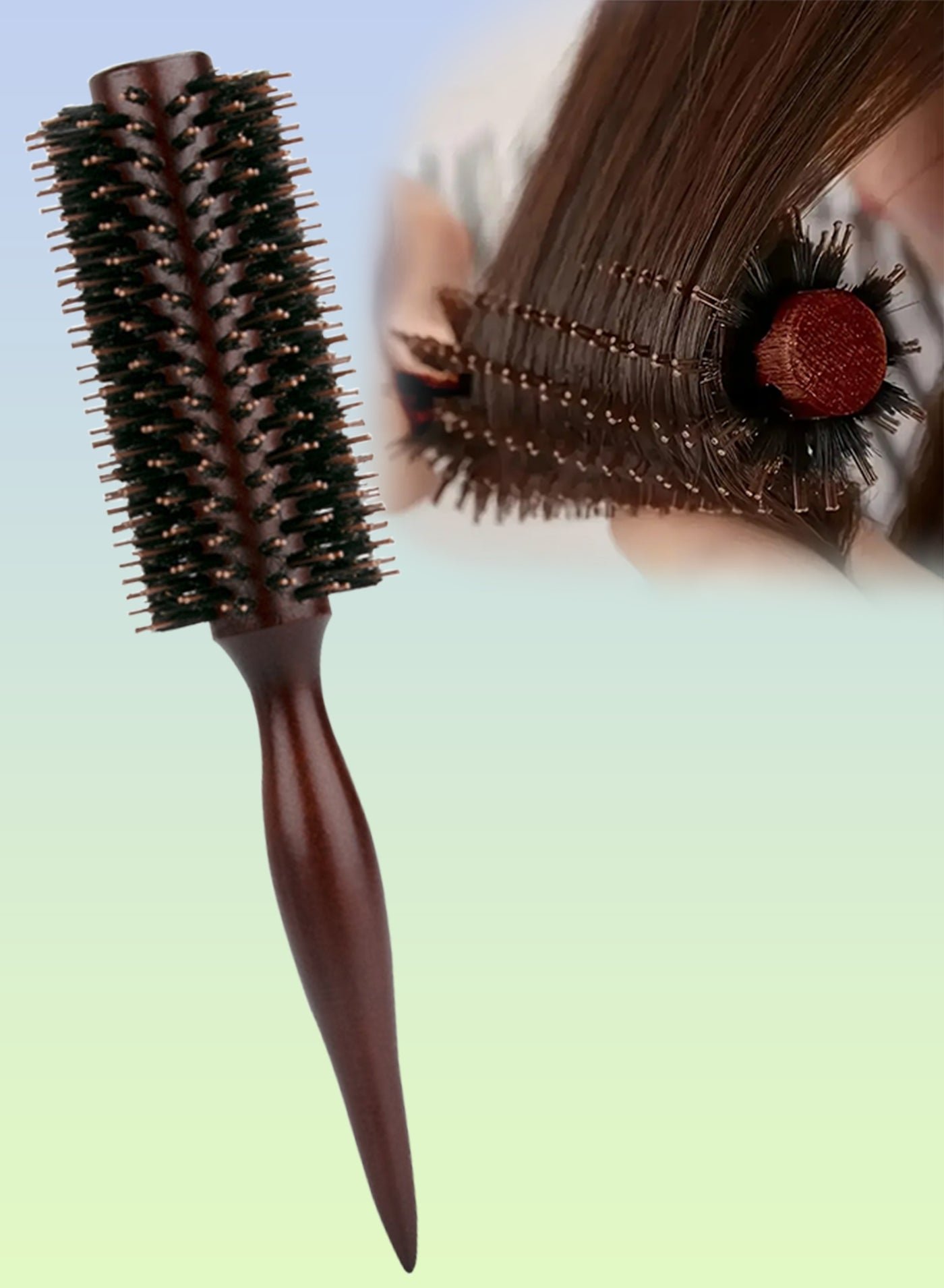 Round Hair Brush with Nylon Pin Wooden Handle for Straightening Curling Volumizing and Detangling Anti Static Roller Hairbrush for Men Women Styling Brush Blow Dry Brush