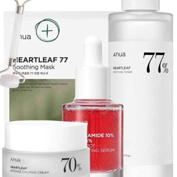 Skincare Essentials Pack - Niacinamide 10% Serum, Heartleaf Soothing Toner, Heartleaf Calming Cream & Premium Face Massager | Hydrating, Pore Minimizing, Skin Brightening, Soothing 330ml