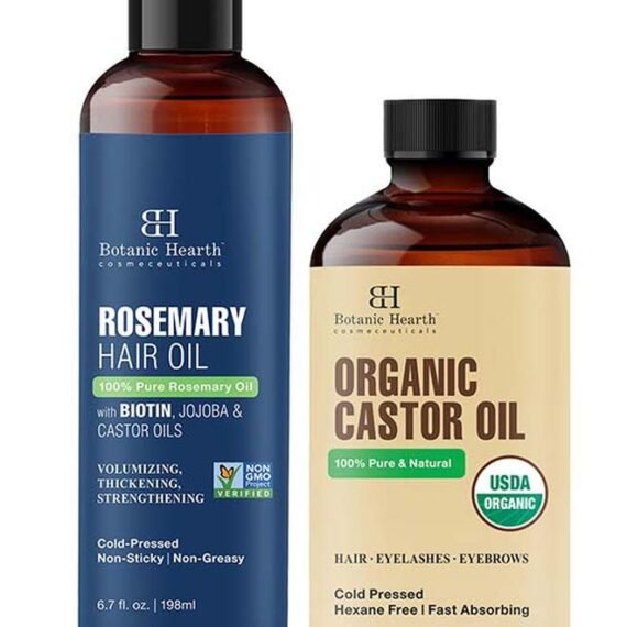 Pack Of 2 , 100% Pure Rosemary Oil 198 Ml | For Hair Growth Infused With Biotin And Organic Castor Oil | 60 Ml | Usda Certified Organic |100% Pure And Hexane Free