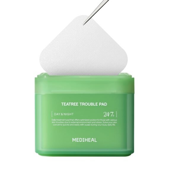 MEDIHEAL Teatree Trouble Pad - Square Cotton Facial Toner Pads with Tea Tree & Lactobacillus - Soothing to Calm Sensitive & Acne Prone Skin- Vegan Face Gauze 100
