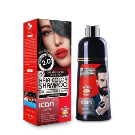 ICAN LONDON Hair Color Shampoo 2.0 Natural Black 400 ML | Color-Depositing & Nourishing Hair Care