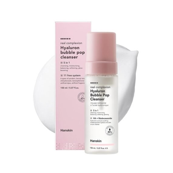 Hanskin Hyaluron Bubble Pop Cleanser â€“ Korean Hydrating Foaming Face Wash with Hyaluronic Acid for Gentle Deep Cleansing, Softening Glow, pH-Balanced Daily Cleanser for Glass Skin | 5.07 fl oz