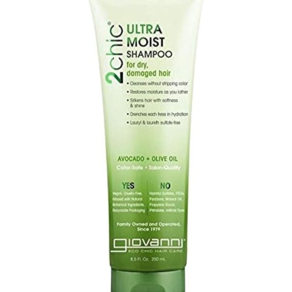 Giovanni 2Chic Ultra Moist Shampoo For Dry, Damaged Hair, Infused With Avacado And Olive Oil 250ml