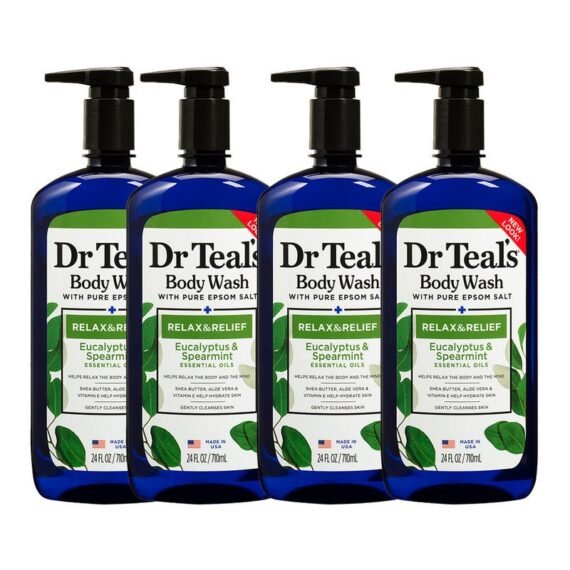 Pack Of 4 Epsom Salt Body Wash with Eucalyptus & Spearmint for Relax & Relief - Ultra-Moisturizing Formula Soothes Aching Muscles & Revitalizes Skin 710ml x 4