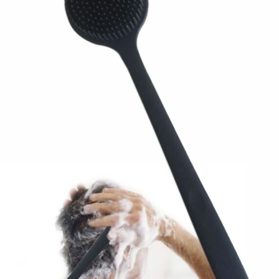 Back Scrubber Body Brush for Shower,Soft Silicone Bath Body Brush with Long Handle Double Sided Brush for Men Women Shower Exfoliating and Massage Black