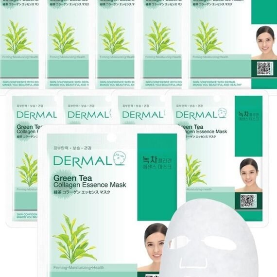 Green Tea Collagen Essence Korean Face Mask 10 Sheet - Revitalizing & Refreshing - for Redness, Sensitive & Acne-Prone Skin, Korean Skincare Face Mask Sheet