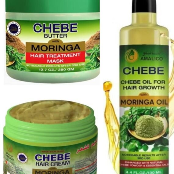 Set Of 3 Pcs Moringa With Chebe Powder For Hair Growth Hair Traitment Mask 360 g+ Leave-in Hair Cream 360 g + 2 in 1 Moringa Hair Oil 130 ml