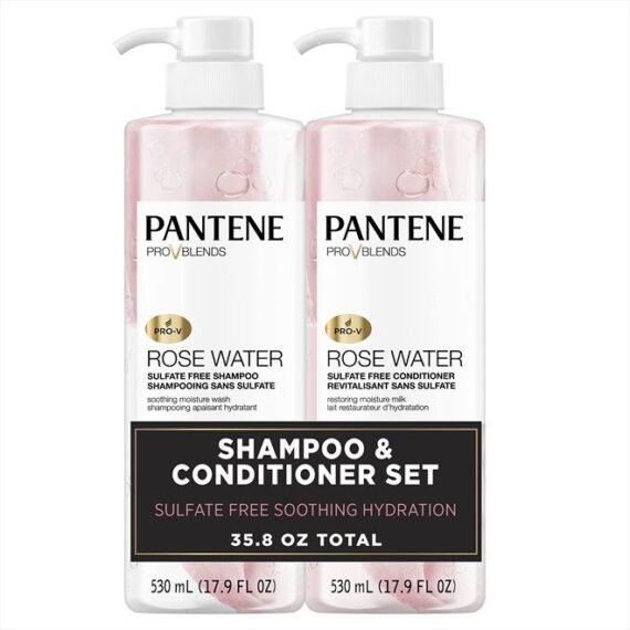 Sulfate Free Shampoo and Conditioner Set, Rose Water, Soothing and Moisturizing, Nutrient Infused with Vitamin B5, for all Hair Types, Safe for Color Treated Hair,Pro-V Blends, 17.9 oz,2-Count