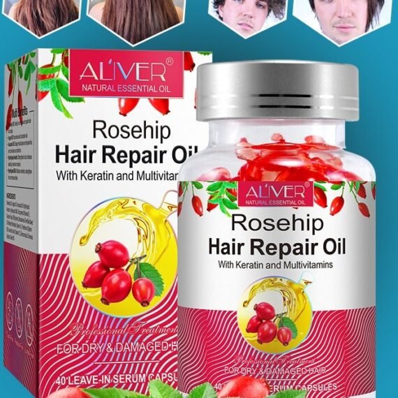 40 Pcs Rosehip Hair Repair Oil Capsules Organic Rosehip Seed Oil with Keratin & Multivitamins Rosehip Hair Repair Oil Shines Nourishing Repair Dry & Damaged Hair Treatment Leave-In Serum